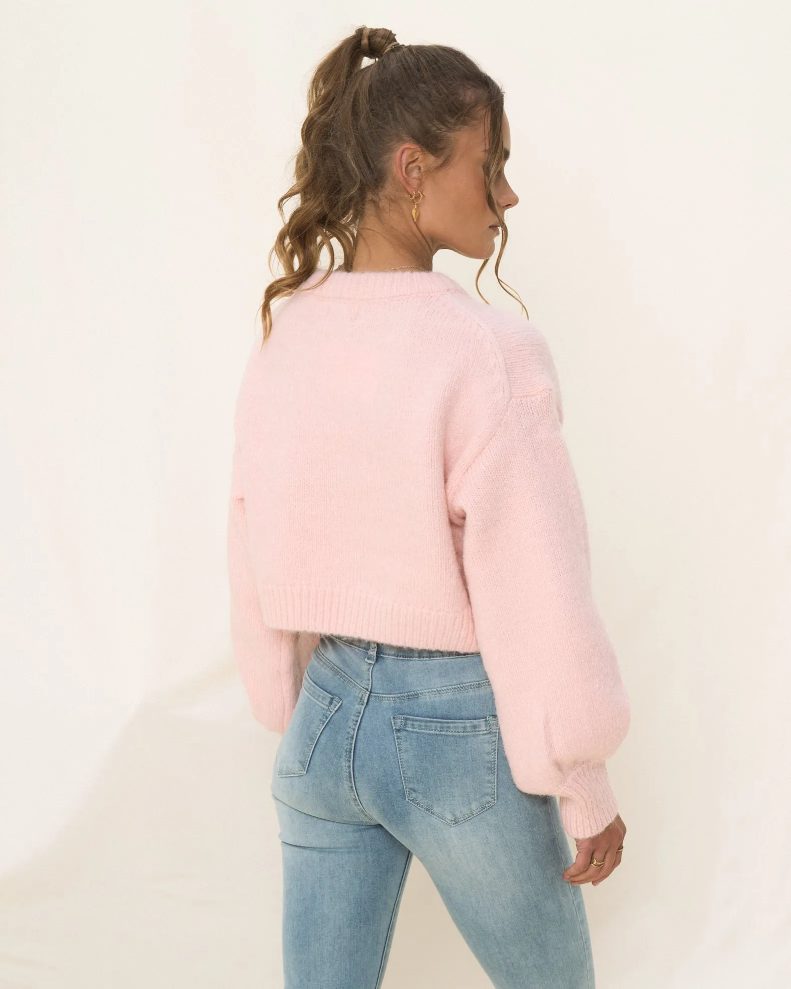 Casey Baby Pink Cropped Knit Jumper