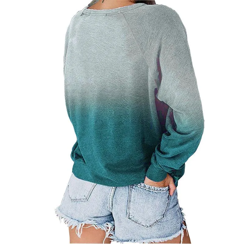 Casual Long Sleeves Pullover Gradient Hoodies