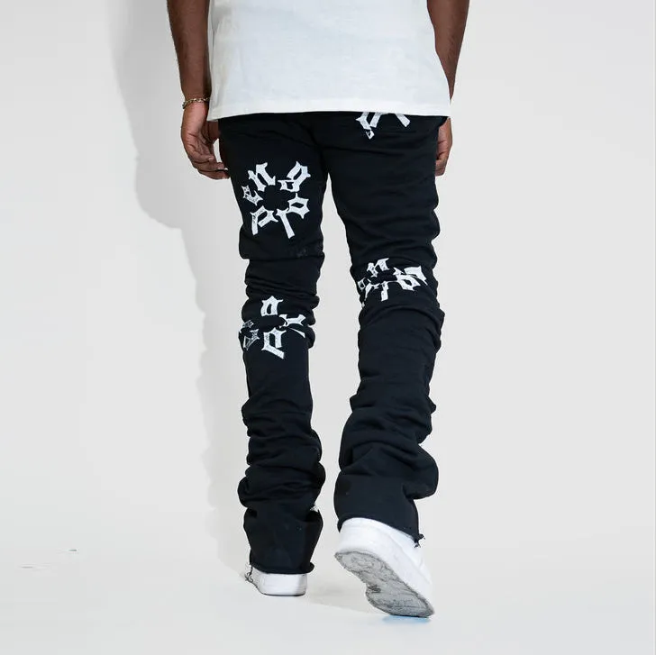 Casual street print stacked denim trousers