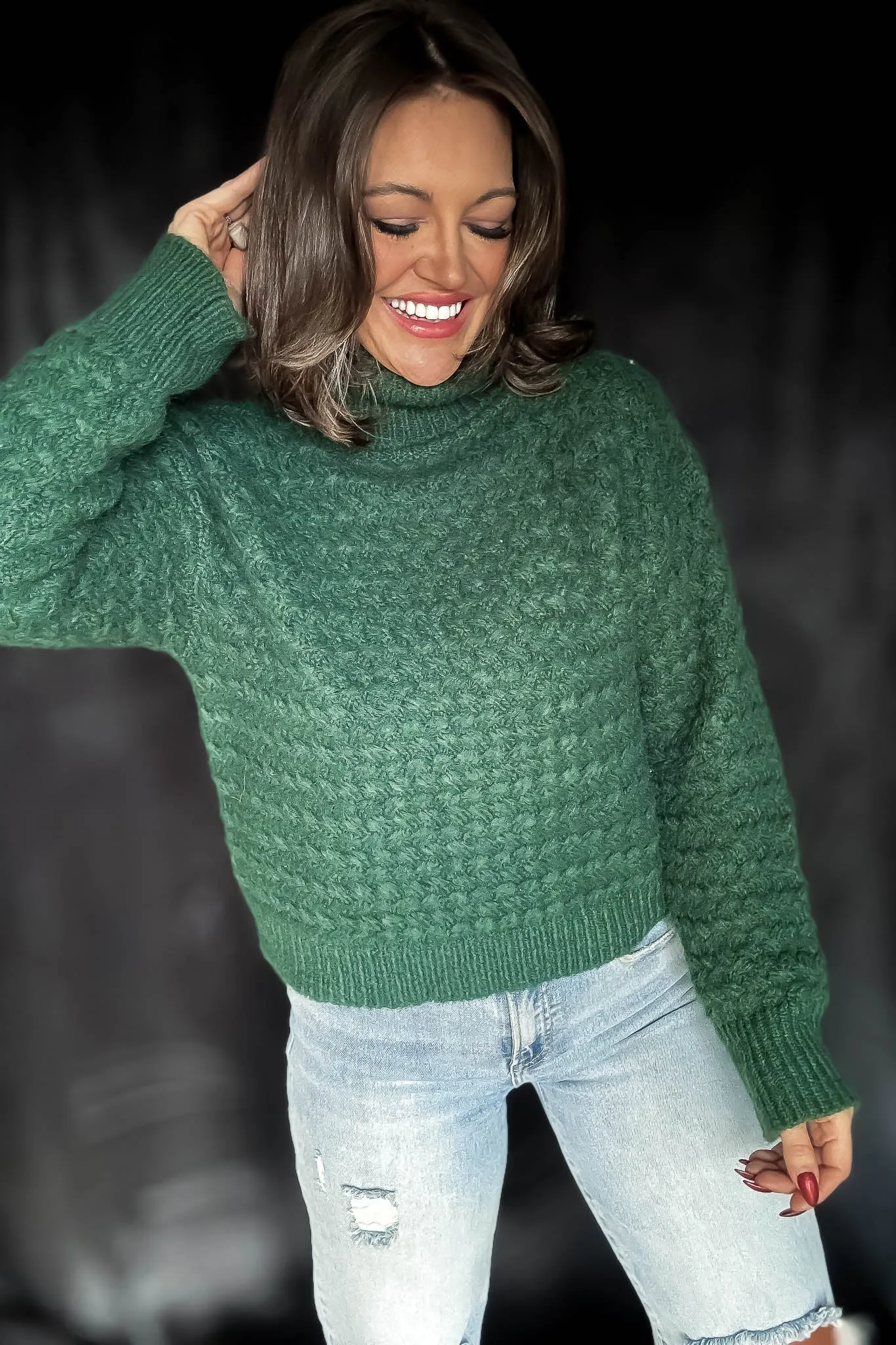 Chill In The Air Hunter Green Turtleneck Sweater