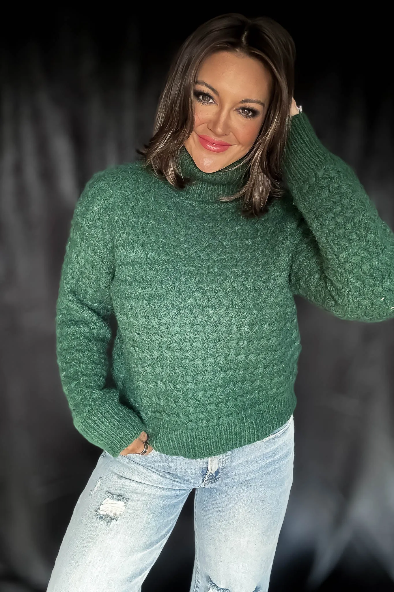 Chill In The Air Hunter Green Turtleneck Sweater