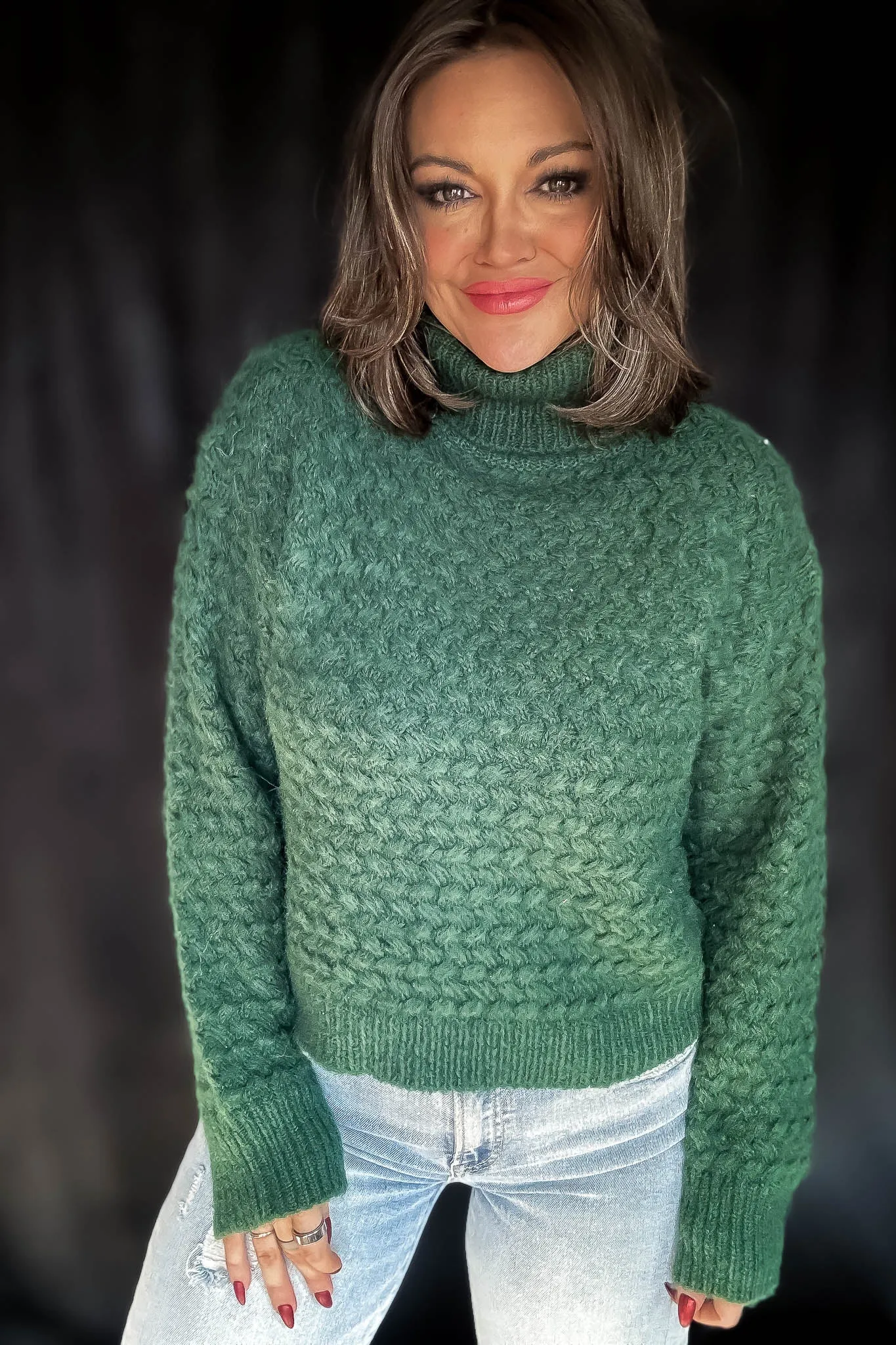 Chill In The Air Hunter Green Turtleneck Sweater