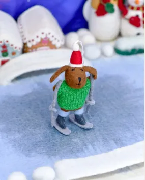 Christmas Ornament - Felt Dog with Knitted Sweater on Skis