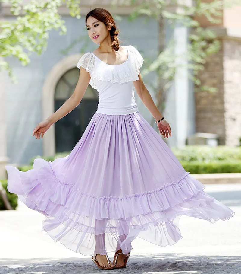 Circle skirt maxi skirt women skirt long skirt in purple 1017#