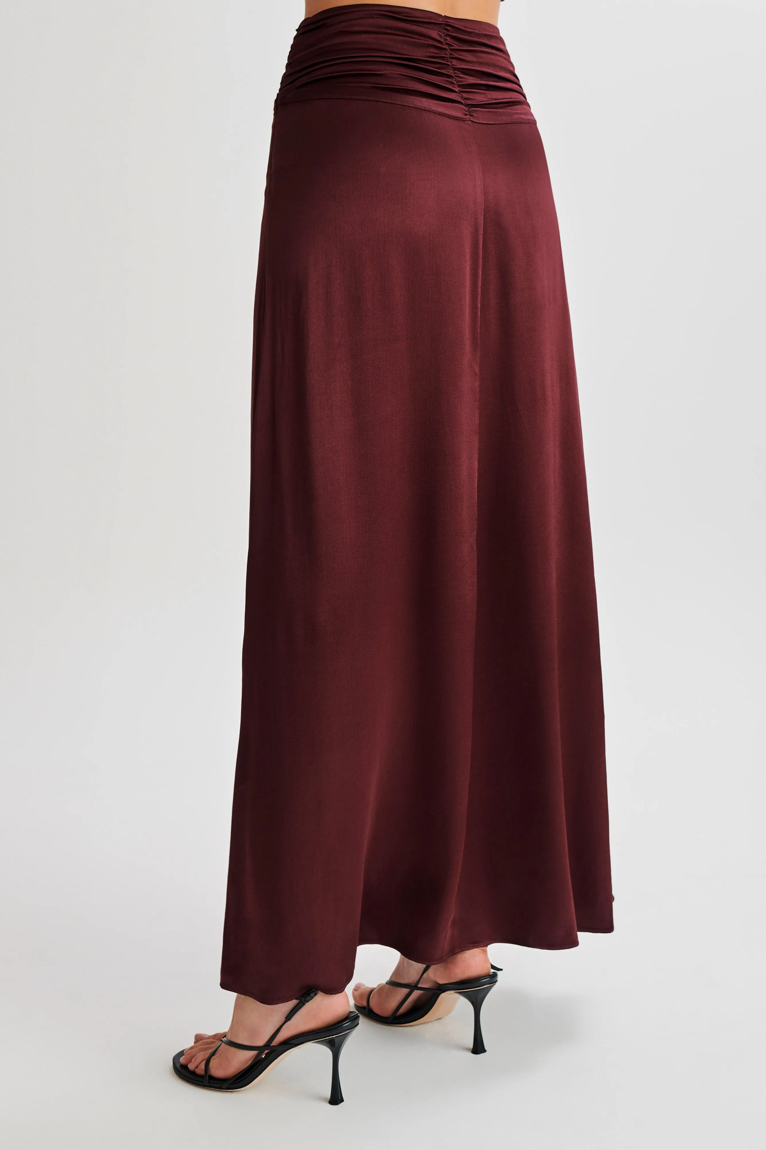 Clara Satin Ruched Maxi Skirt - Plum