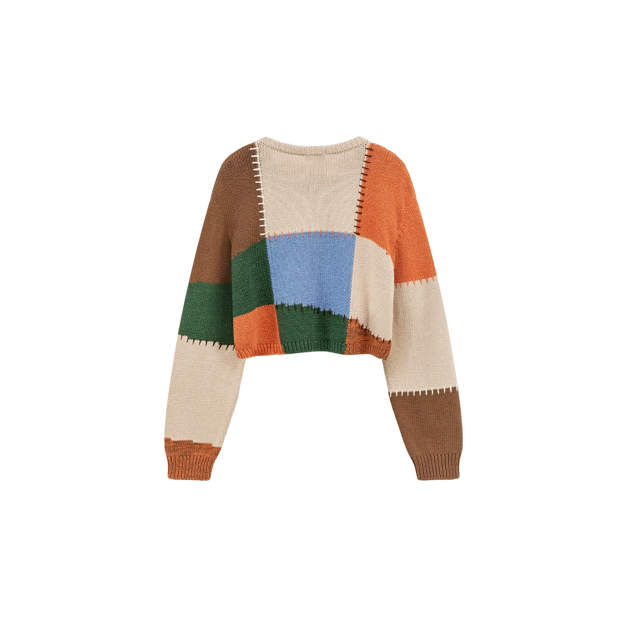 Color Patchwork Crop Knit Sweater