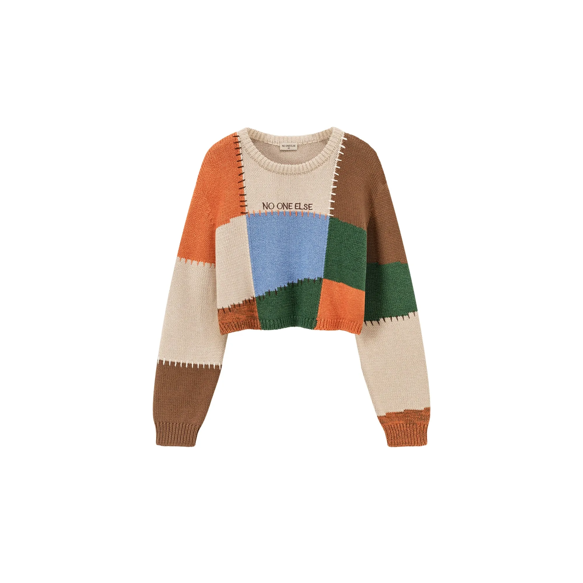 Color Patchwork Crop Knit Sweater