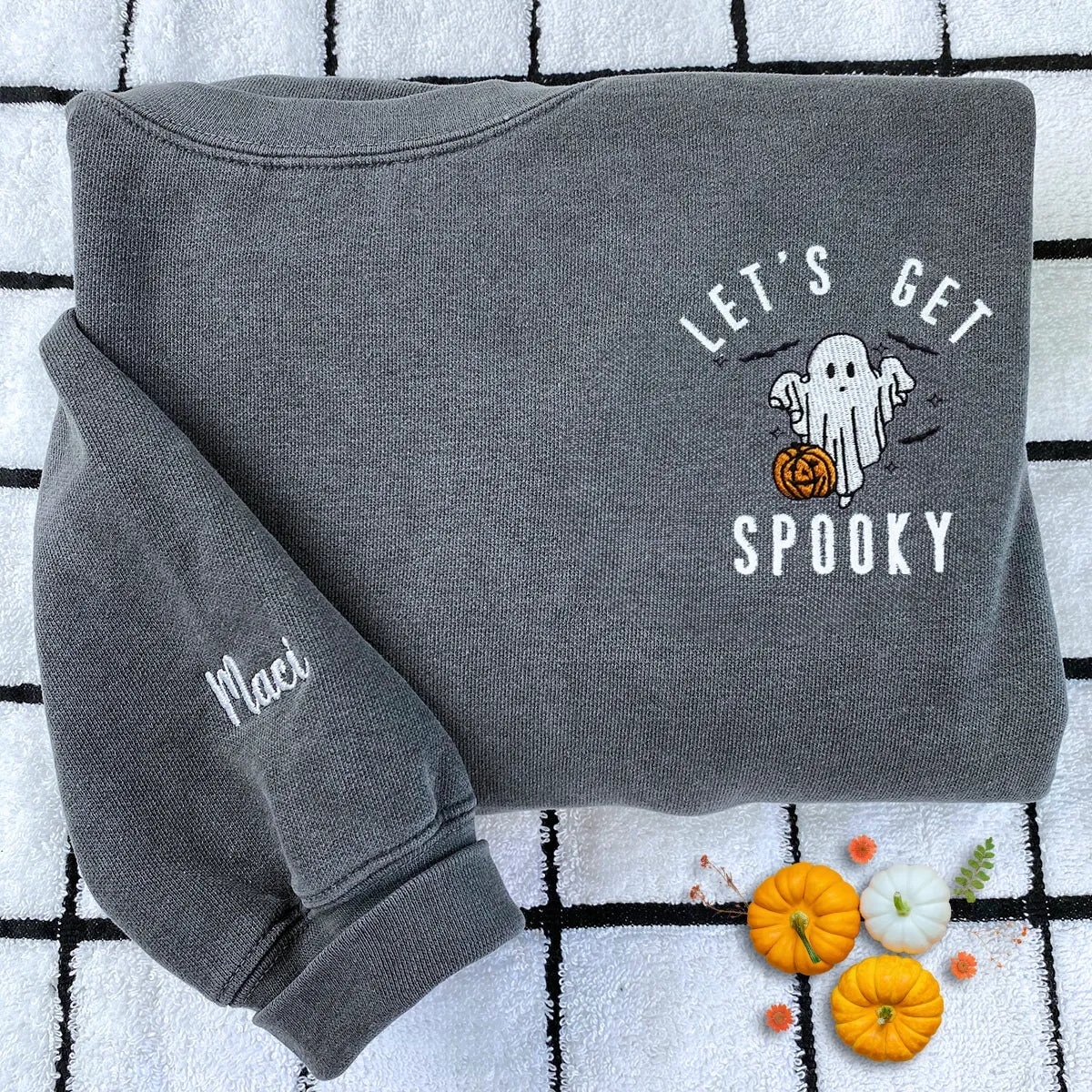 Comfort Color® Spooky Season Crewneck, Let's Get Spooky Embroidered Halloween Sweatshirts, Hoodie