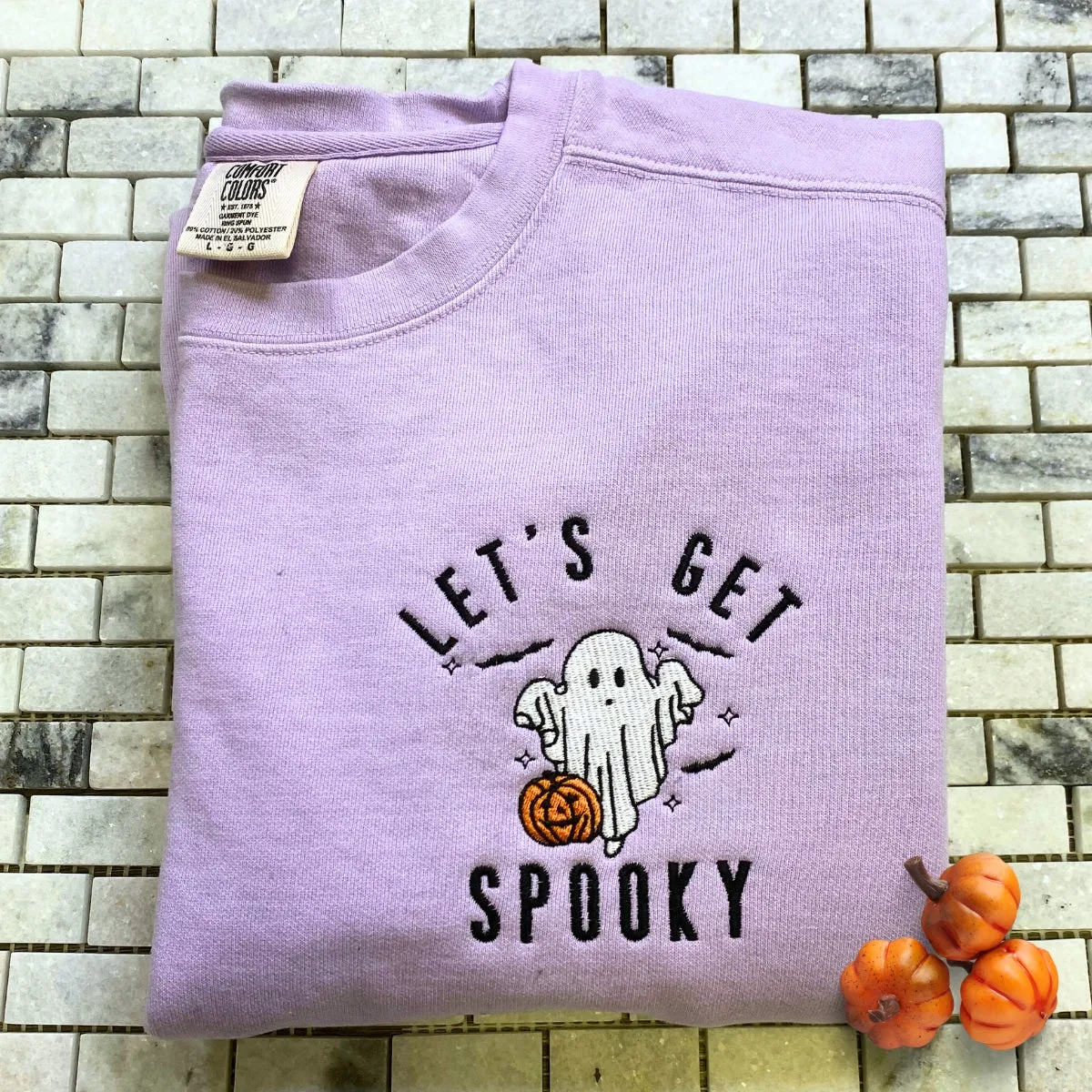 Comfort Color® Spooky Season Crewneck, Let's Get Spooky Embroidered Halloween Sweatshirts, Hoodie