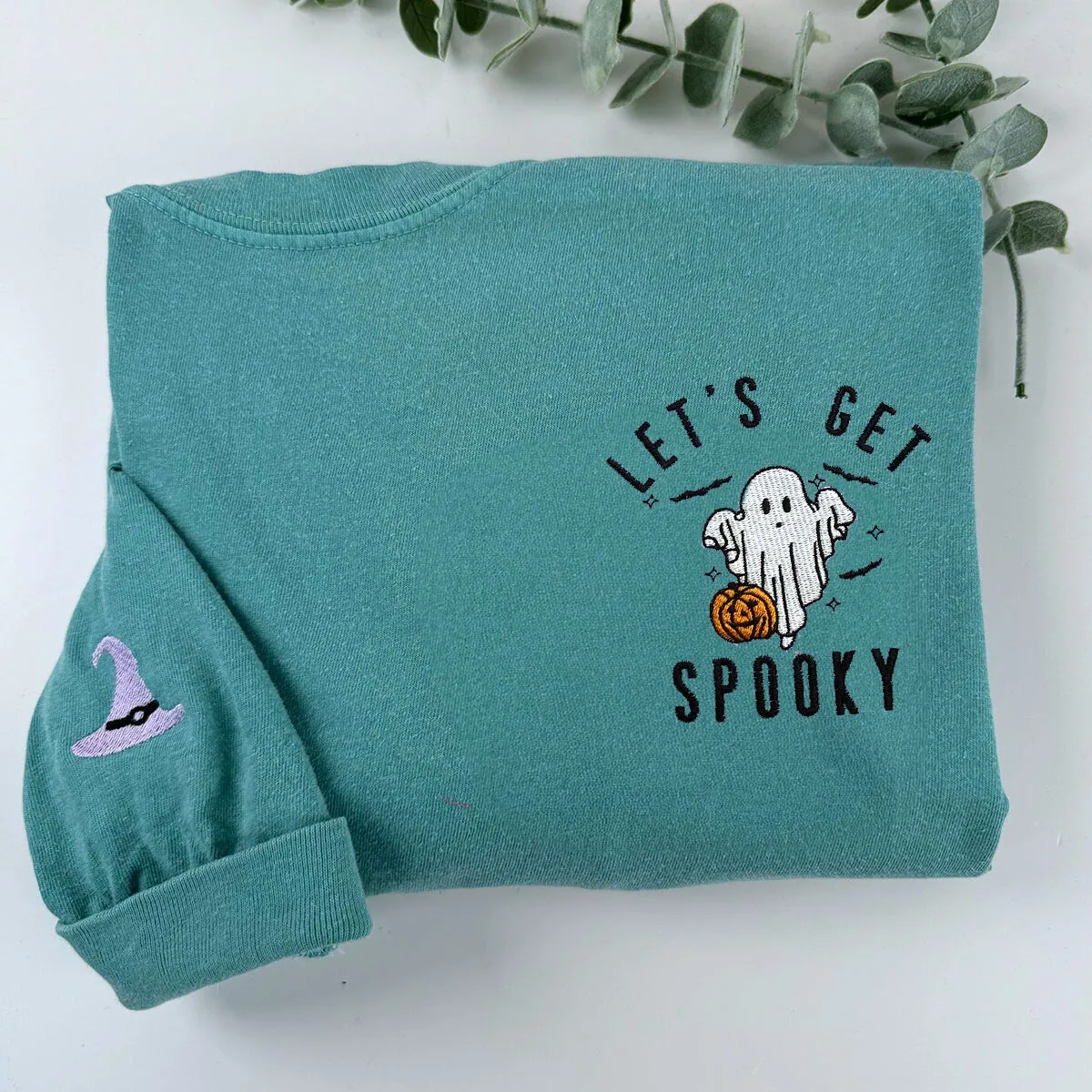 Comfort Color® Spooky Season Crewneck, Let's Get Spooky Embroidered Halloween Sweatshirts, Hoodie