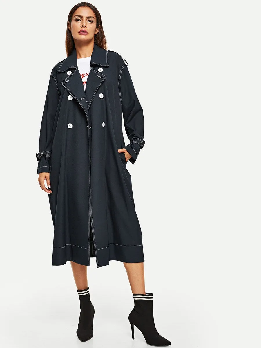 Contrast Stitch Trench Coat