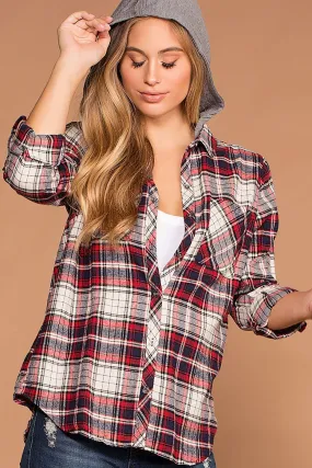 Cora Red Plaid Detachable Hoodie Top