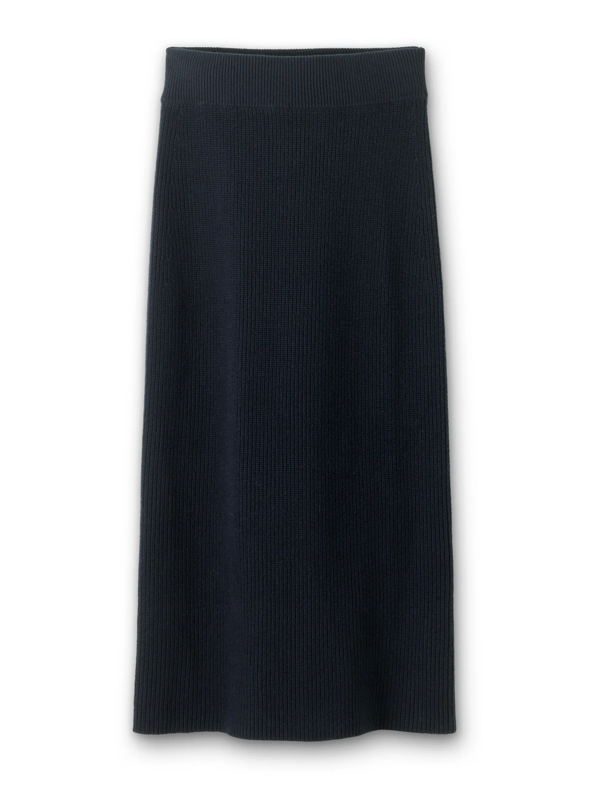 Cotton merino rib straight maxi skirt