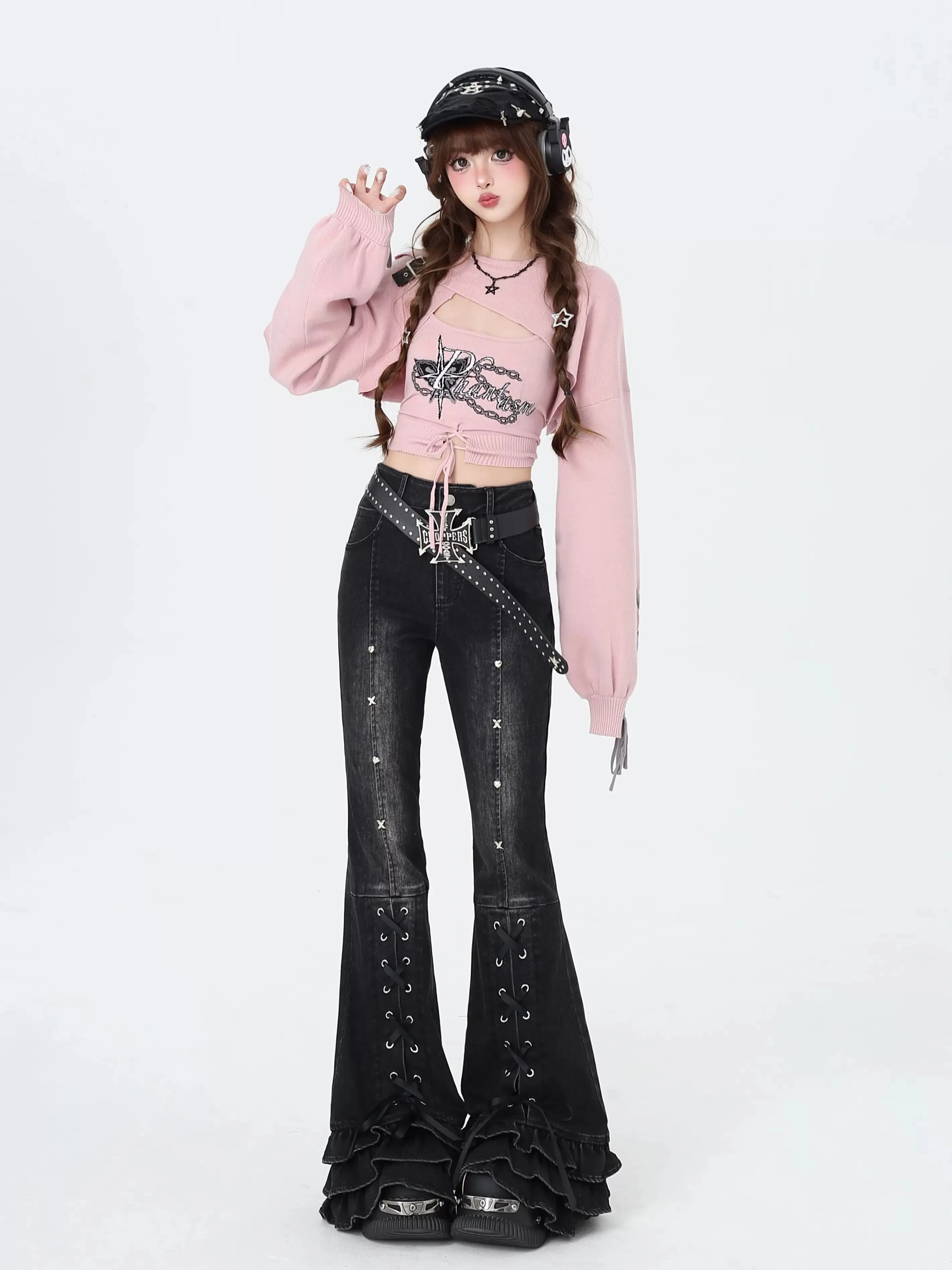 Crazy Girl Back To 2000s Black Denim Flared Jeans