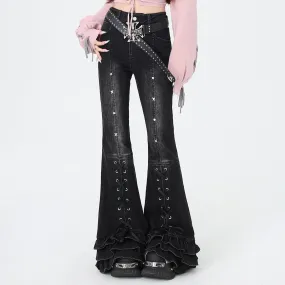 Crazy Girl Back To 2000s Black Denim Flared Jeans