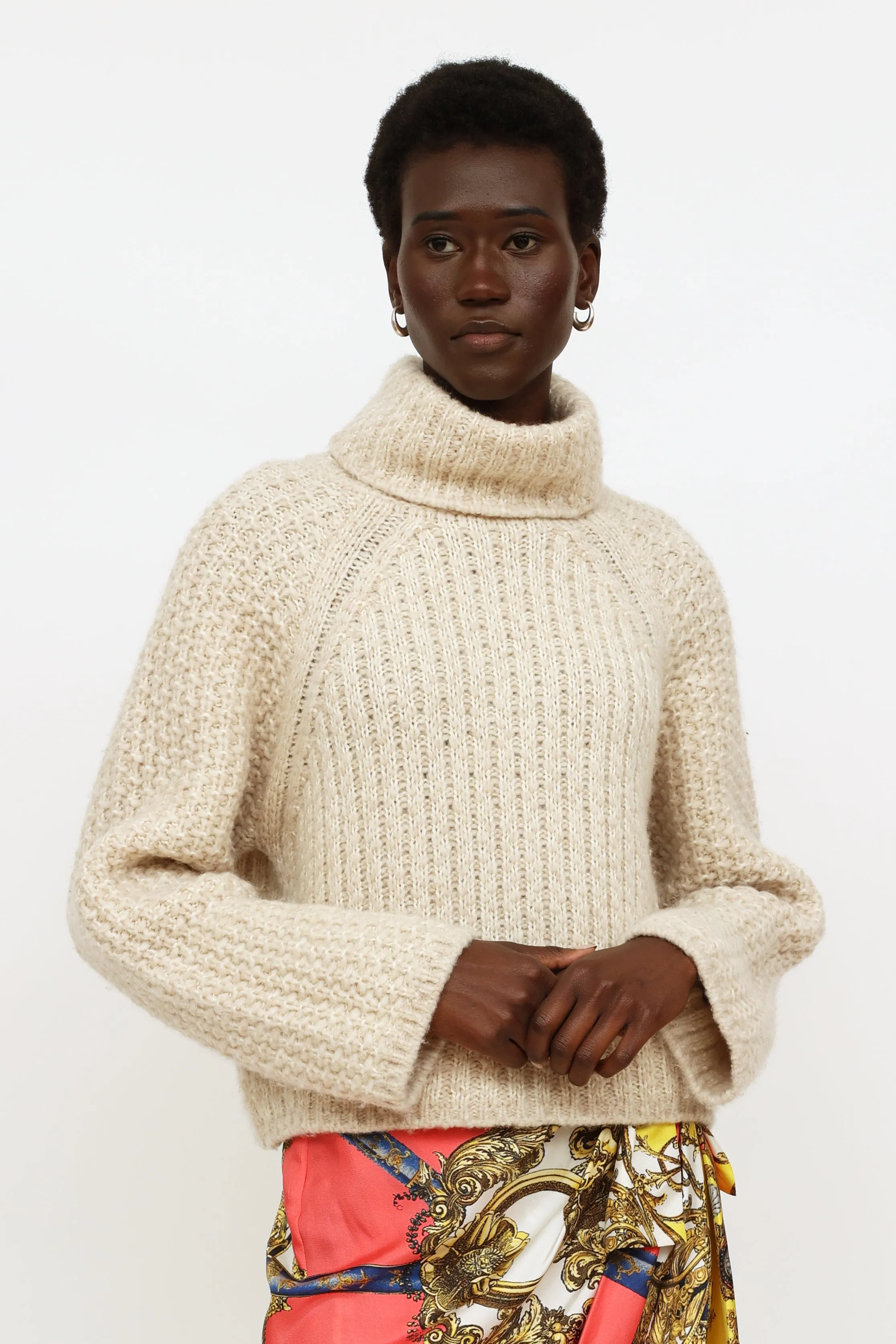 Cream Knit Turtleneck Sweater