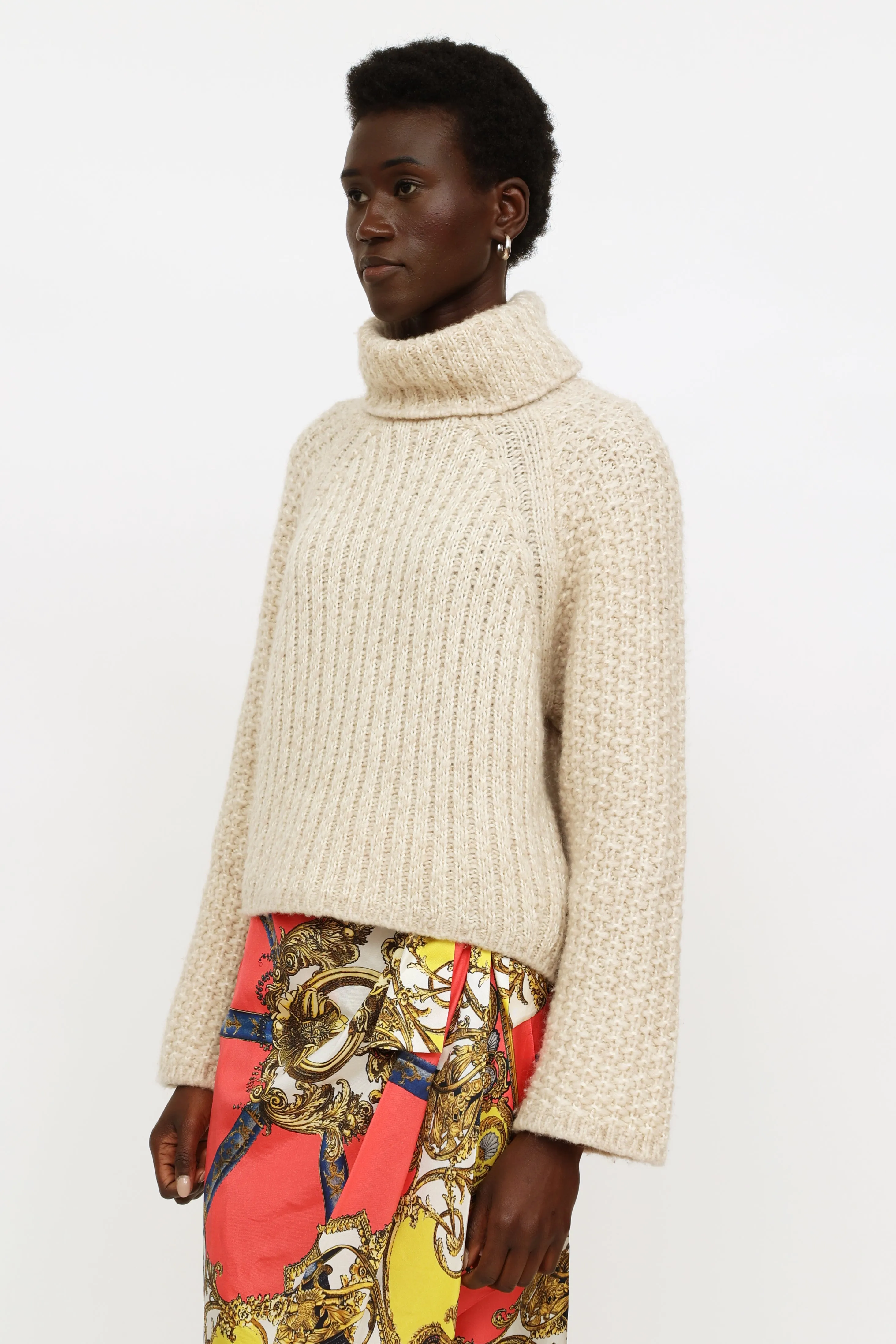 Cream Knit Turtleneck Sweater