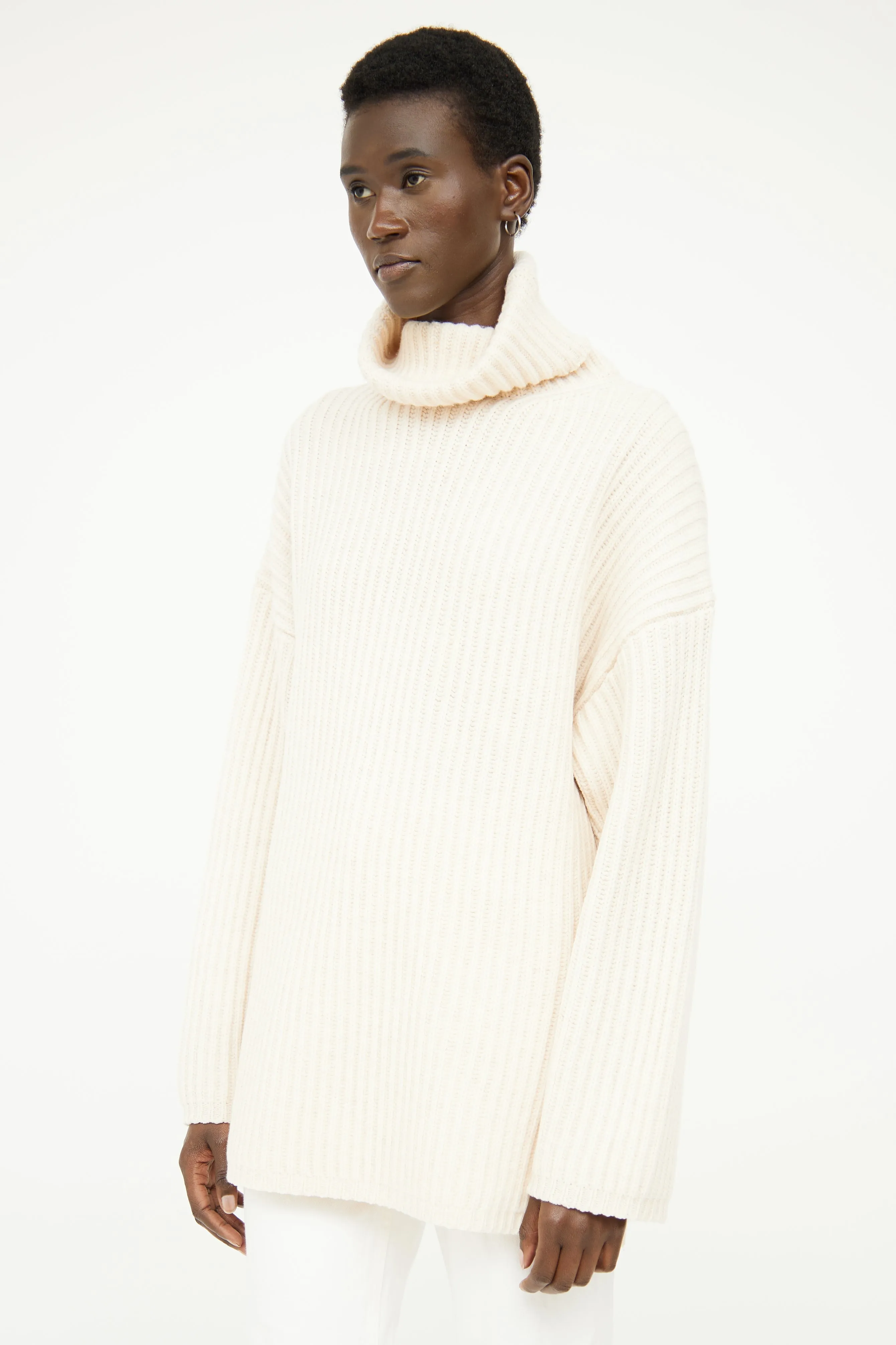 Cream Rib Turtleneck Sweater