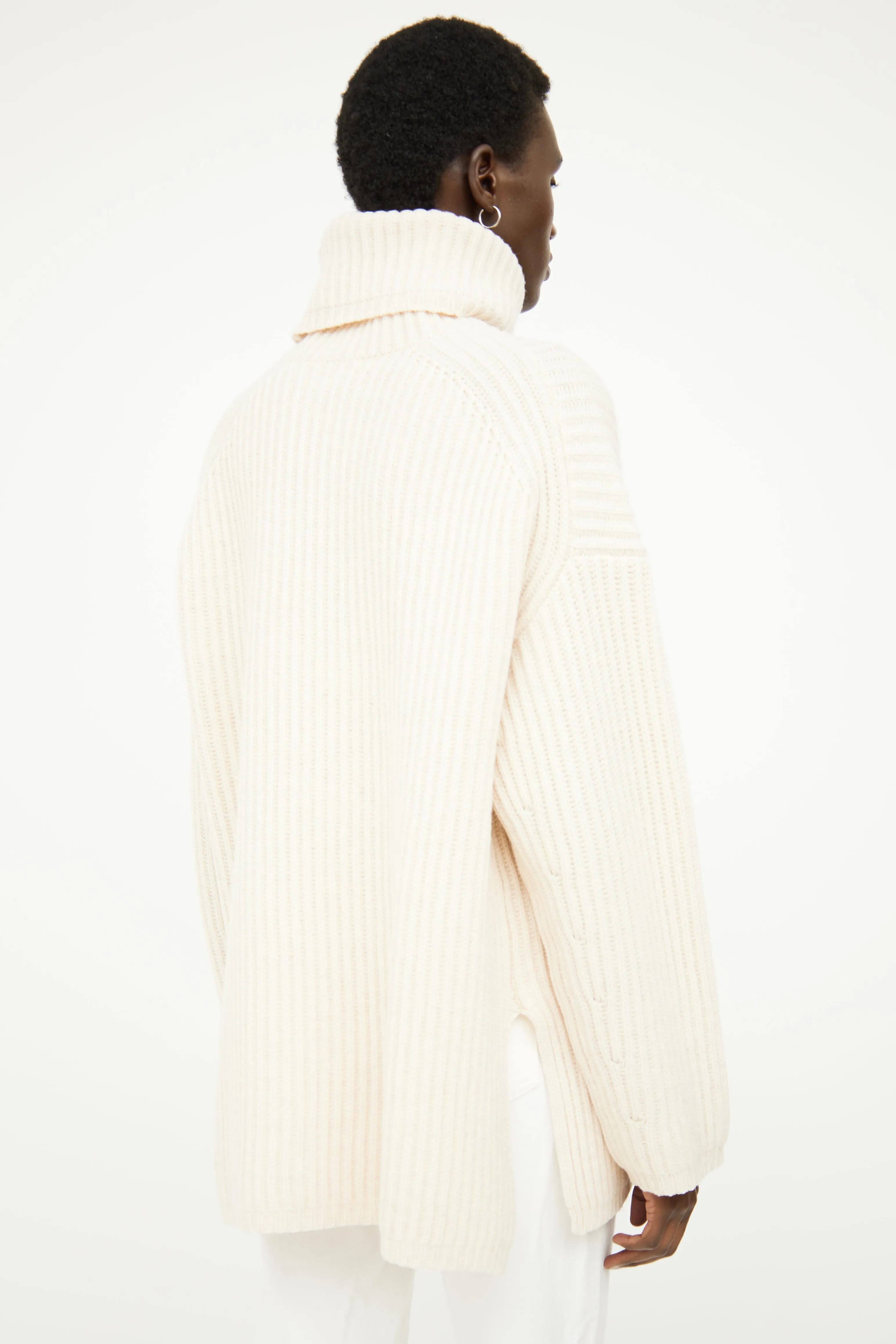 Cream Rib Turtleneck Sweater