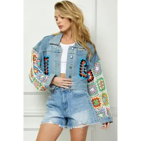 Crochet Contrast Denim Jacket