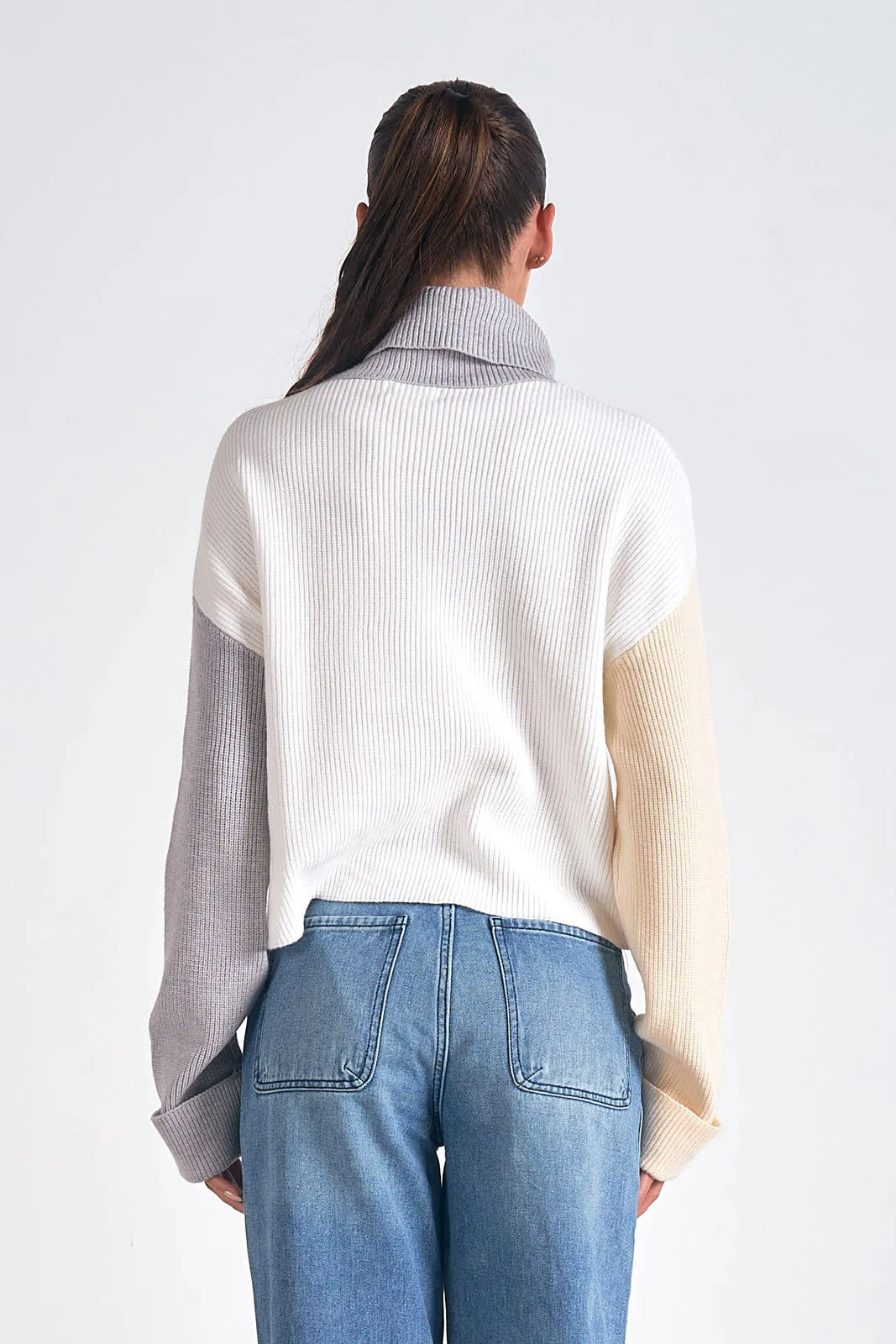 Cropped Color Block Sweater