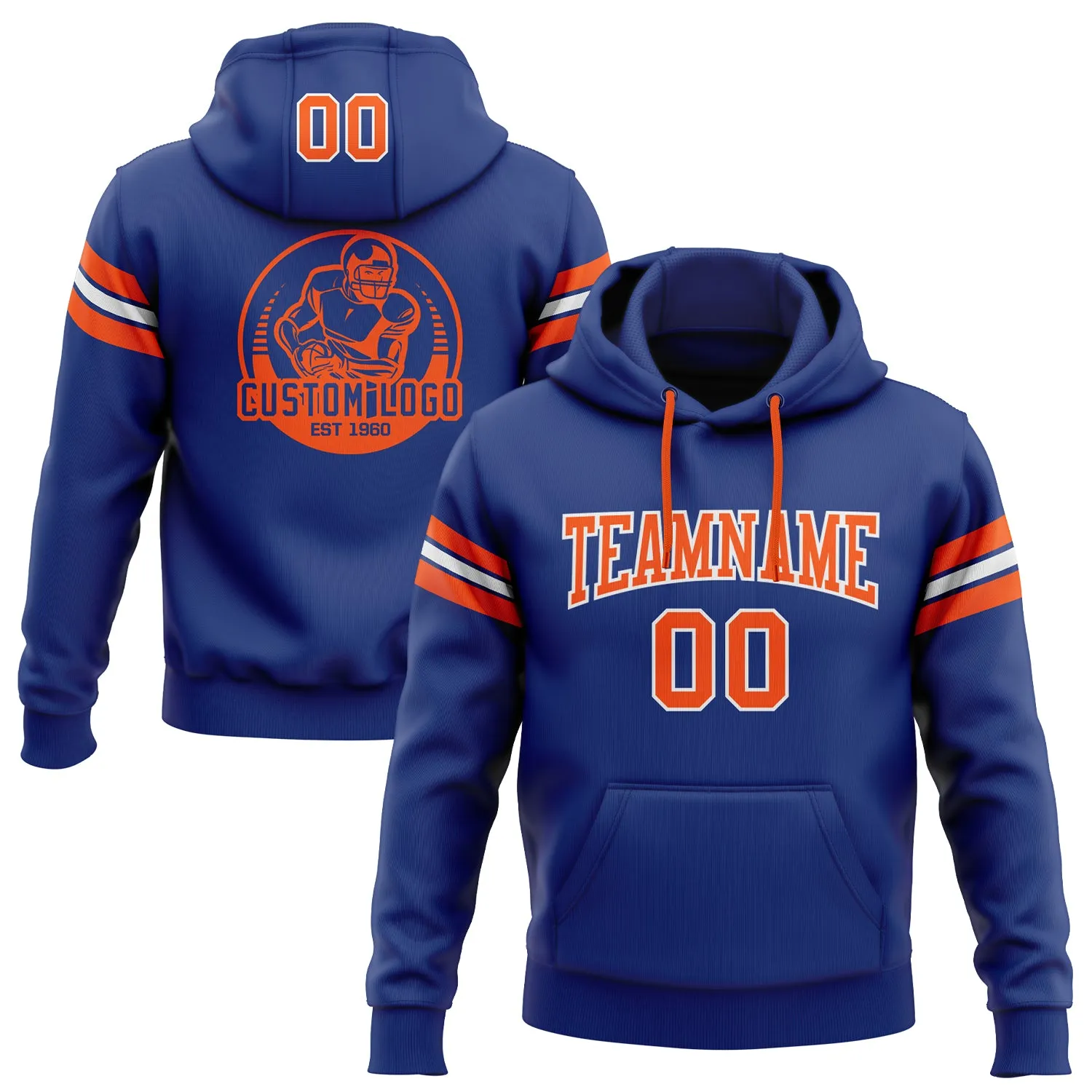 Custom Stitched Royal Orange-White Football Pullover Sweatshirt Hoodie