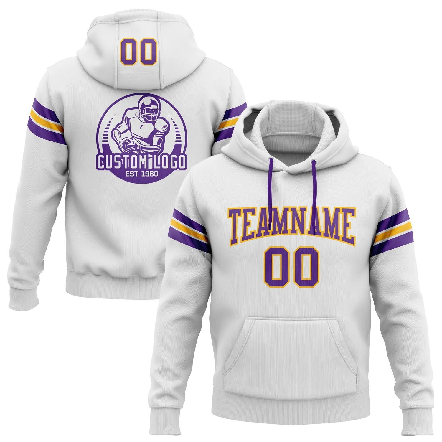 Custom Stitched White Purple-Gold Football Pullover Sweatshirt Hoodie