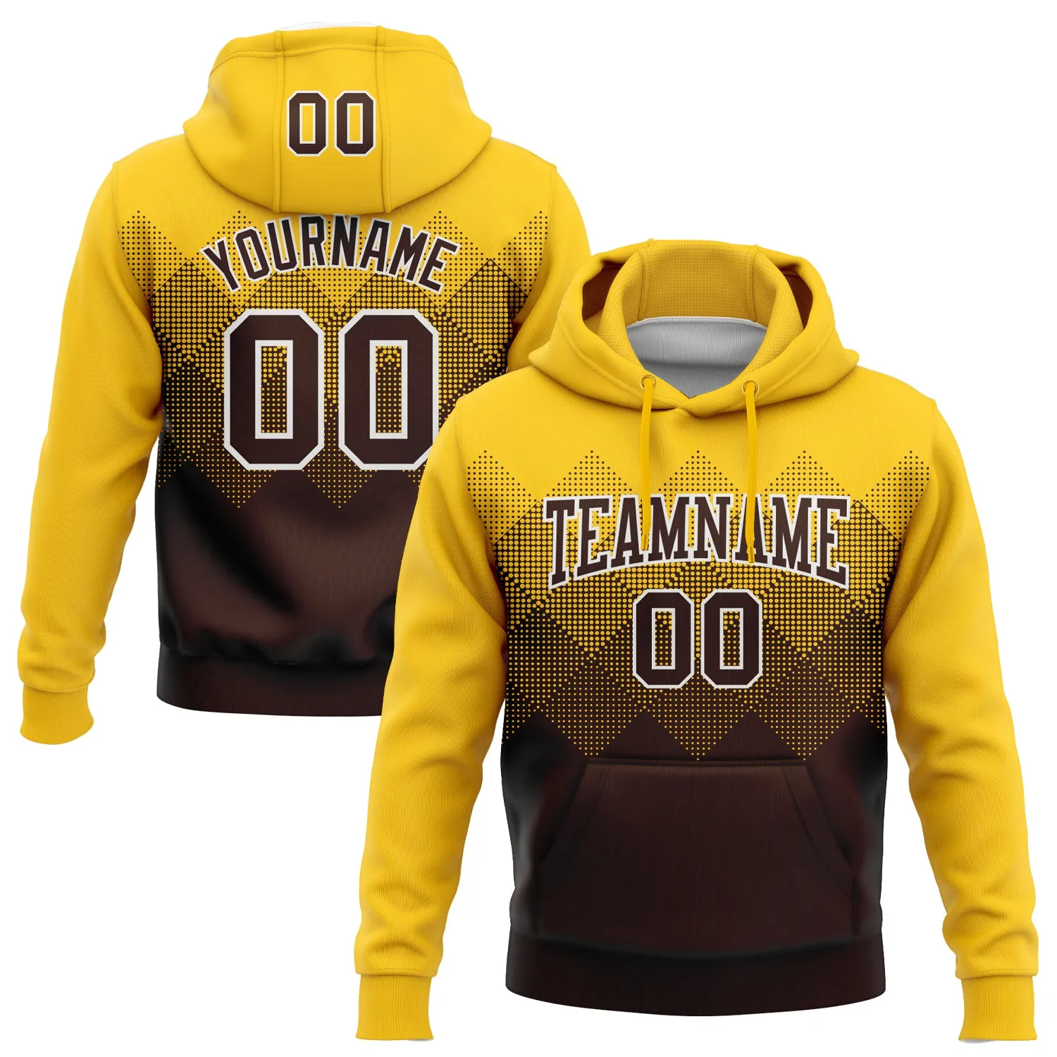 Custom Stitched Yellow Brown-White 3D Pattern Design Gradient Square Shape Sports Pullover Sweatshirt Hoodie