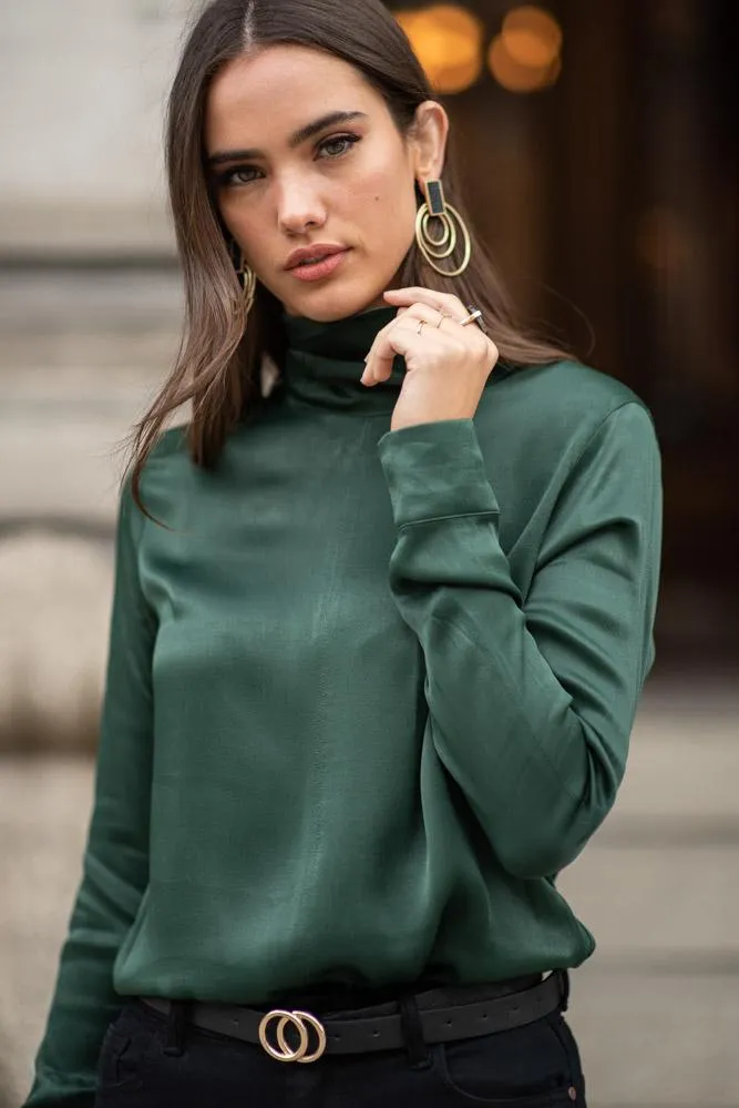 Dahlia High Neck Blouse in Emerald