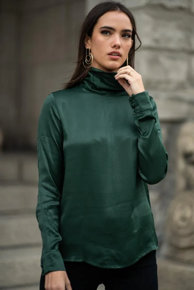 Dahlia High Neck Blouse in Emerald