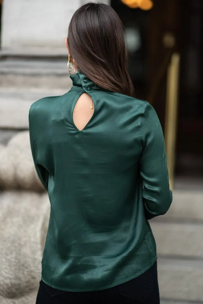 Dahlia High Neck Blouse in Emerald