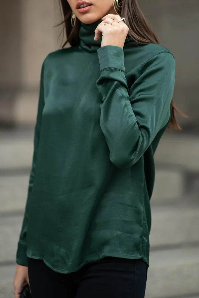 Dahlia High Neck Blouse in Emerald