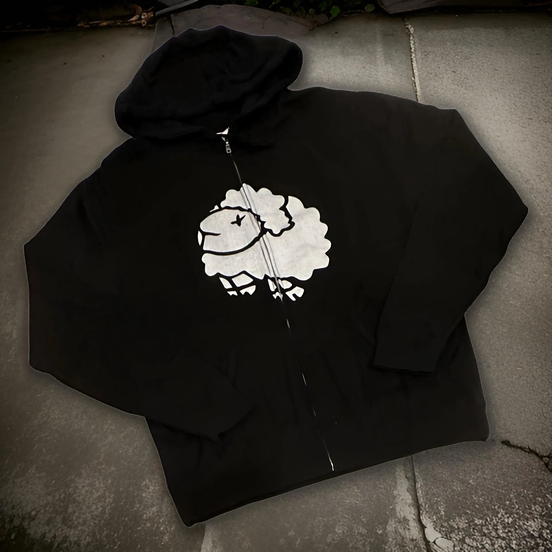 *DESIGN BY HUMANS* (BLACK) ZIP UP HOODIE (DISTRESSED LOGO STYLE)