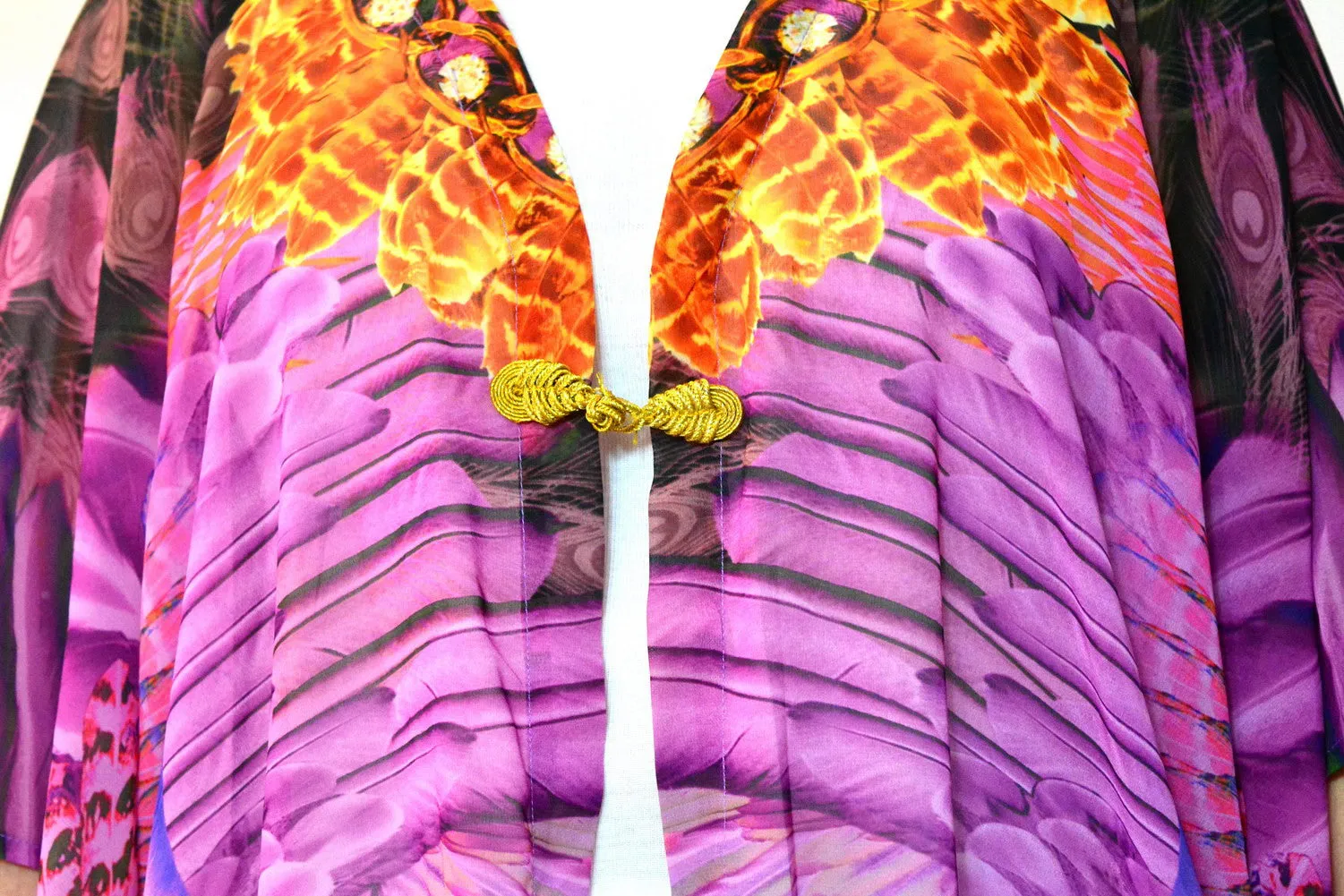 Devarshy NATURE MORTE Purple Feathers Georgette Short Kimono Jacket - 1075B