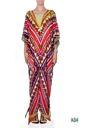 Devarshy Pink Aztec Pattern Printed Long Georgette Kimono Jacket - 1076A