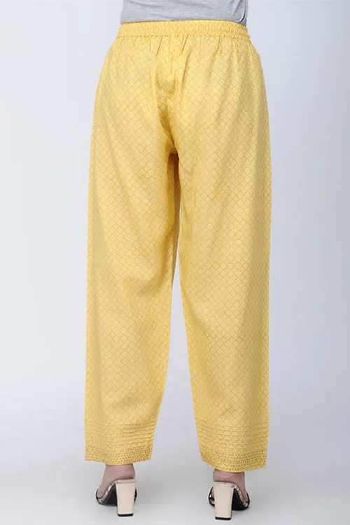 Dharan 'Printed Straight Pants' Yellow Block Printed Pants