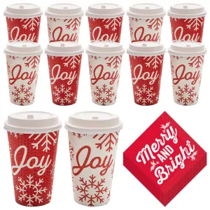 Disposable Coffee or Hot Chocolate Cups and Lids in Holiday Sweater Design with Merry and Bright Beverage Napkins (12-ct)