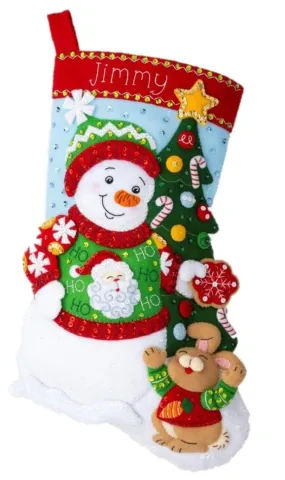 DIY Bucilla Festive Sweater Snowman Christmas Felt Stocking Kit