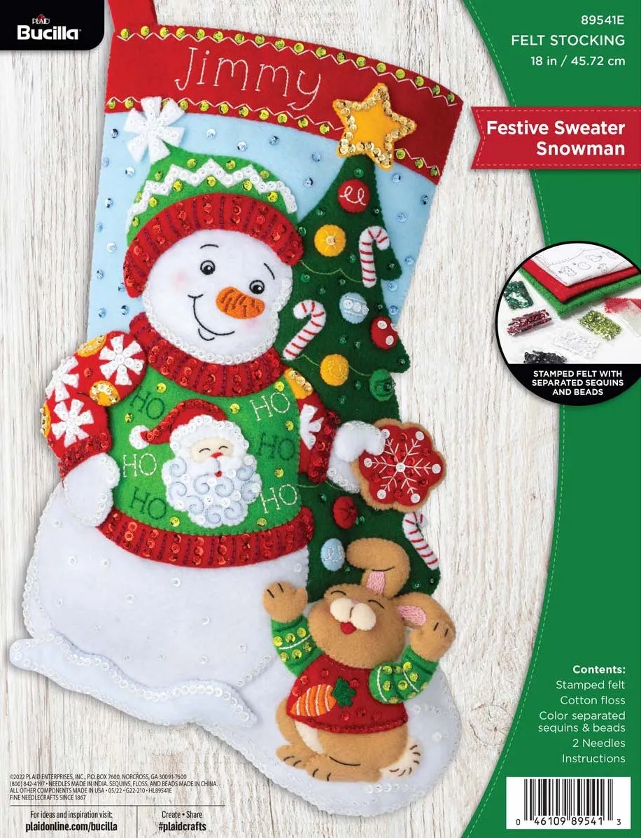 DIY Bucilla Festive Sweater Snowman Christmas Felt Stocking Kit