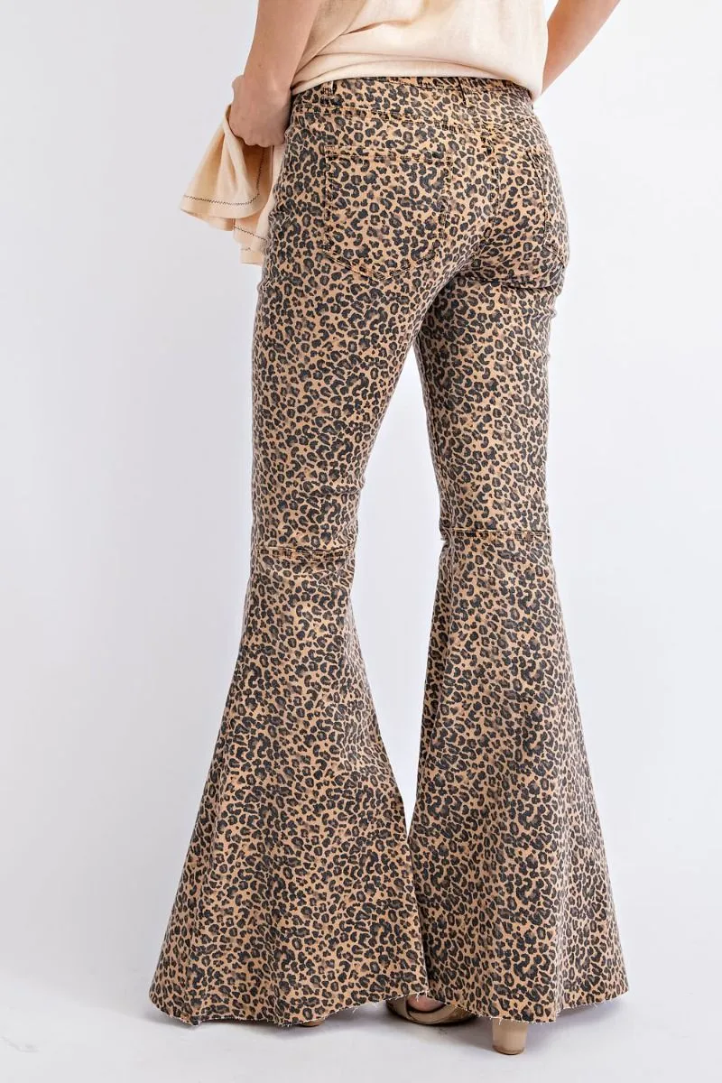 Easel Animal Distress Knee Bell Bottom Pants - Camel