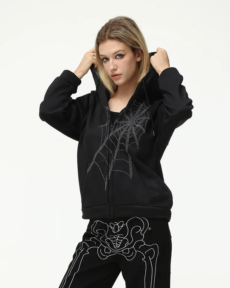 Embellished Web Oversized Zip Hoodie