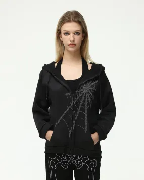 Embellished Web Oversized Zip Hoodie