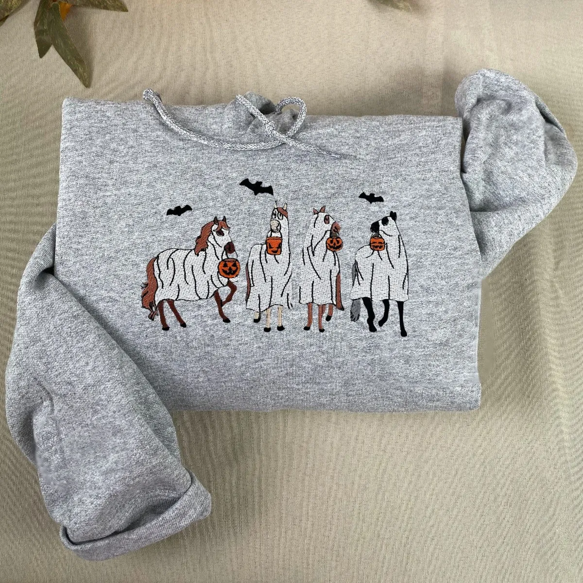 Embroidered Horse Ghost Halloween Sweatshirt or Hoodie, Gift for Horse Lovers