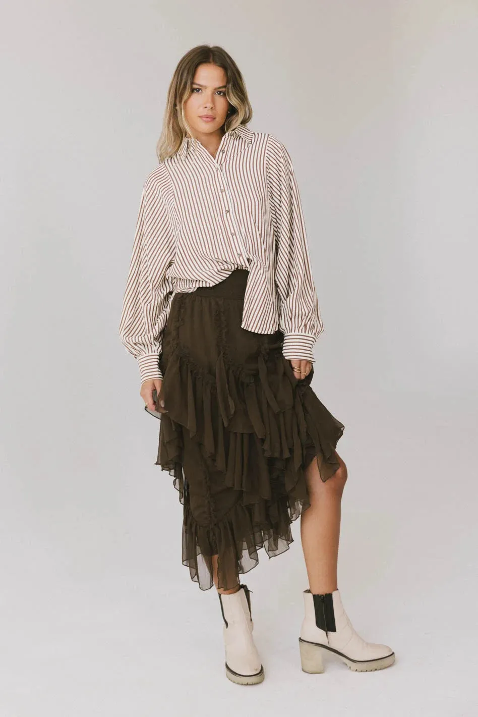 Emerson Ruffled Maxi Skirt in Brown