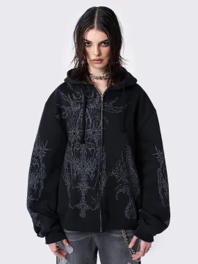 Enigmatic Black Oversized Zip Up Hoodie