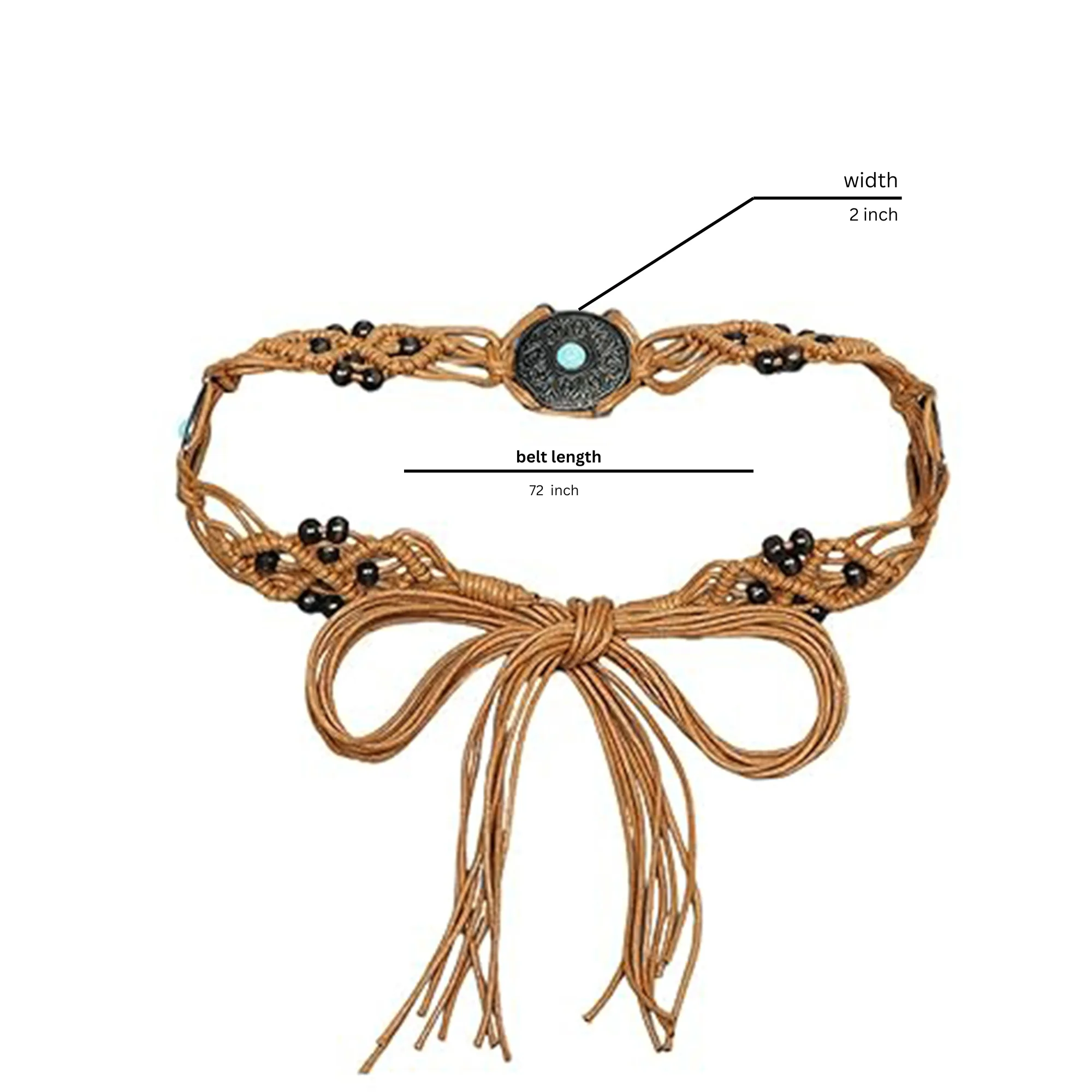 Ethnic Brown Macrame Belt with Circular Beaded Accent  Macrame Belt