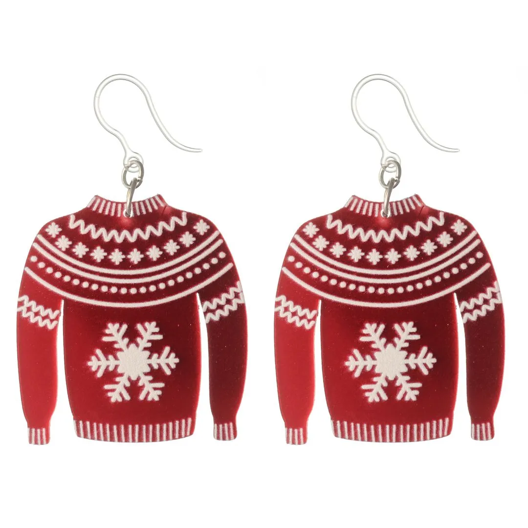 Exaggerated Christmas Sweater Dangles Hypoallergenic Earrings for Sensitive Ears Made with Plastic Posts