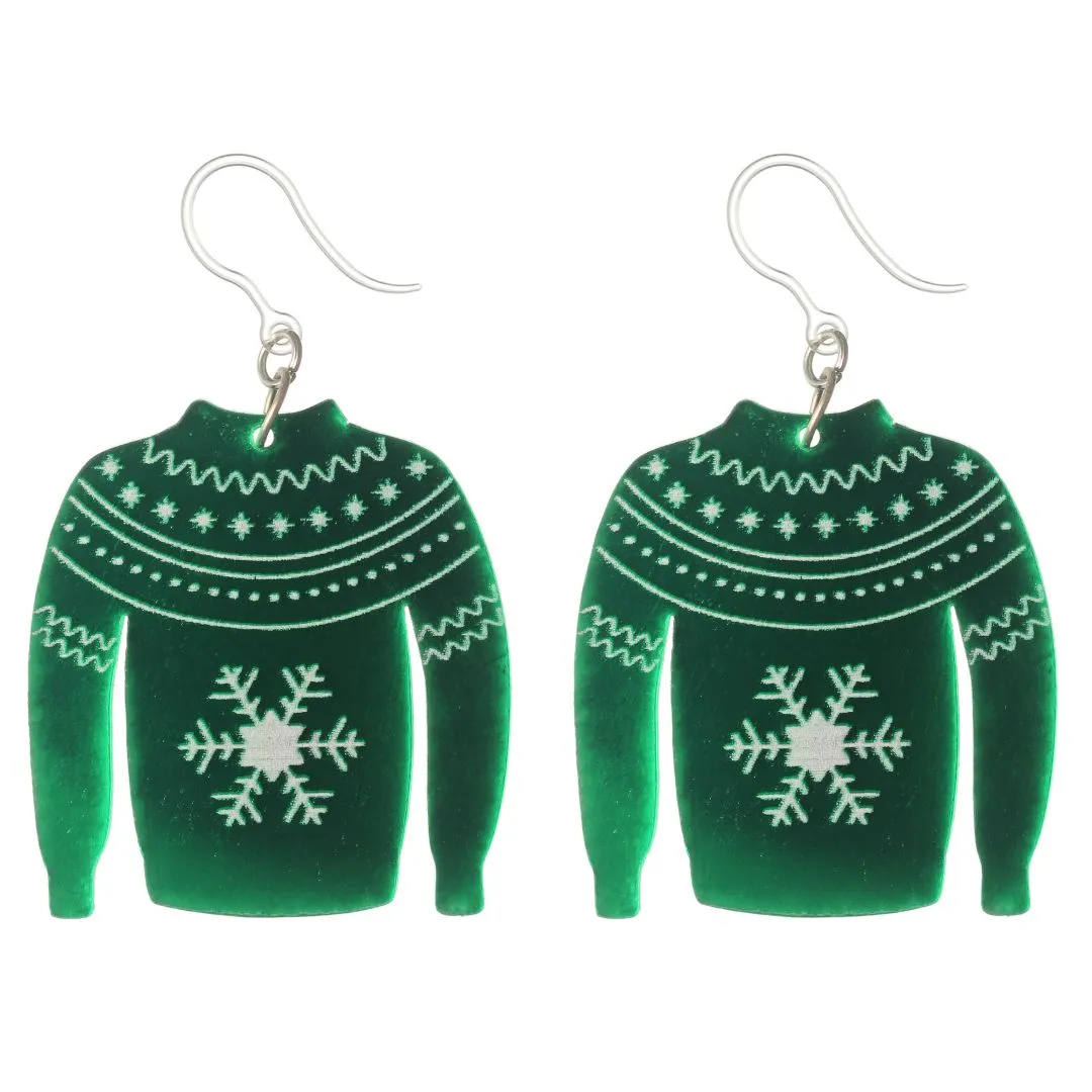 Exaggerated Christmas Sweater Dangles Hypoallergenic Earrings for Sensitive Ears Made with Plastic Posts