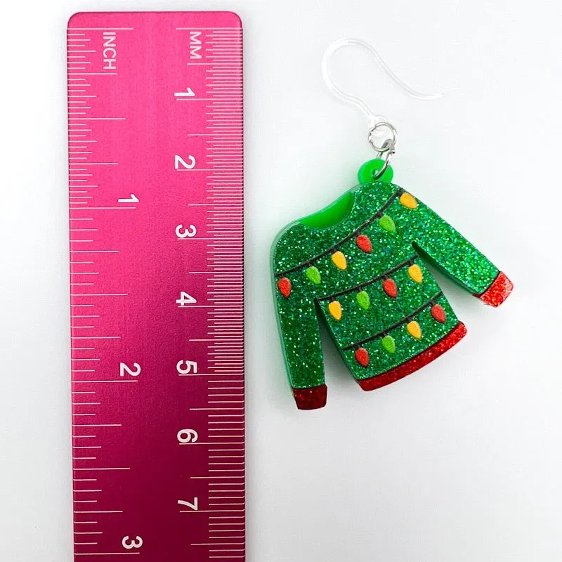 Exaggerated Ugly Christmas Sweater Dangles Hypoallergenic Earrings for Sensitive Ears Made with Plastic Posts