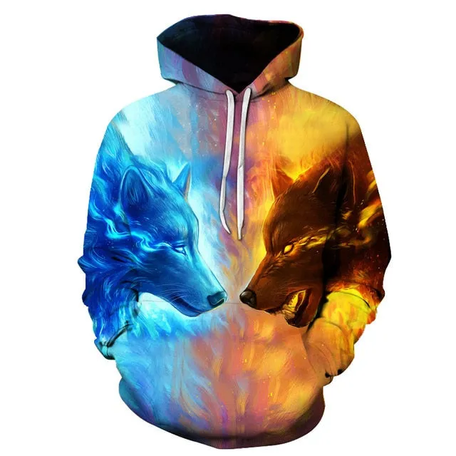 Fashion Galaxy Space 3D Wolf Hoodie Sweatshirts